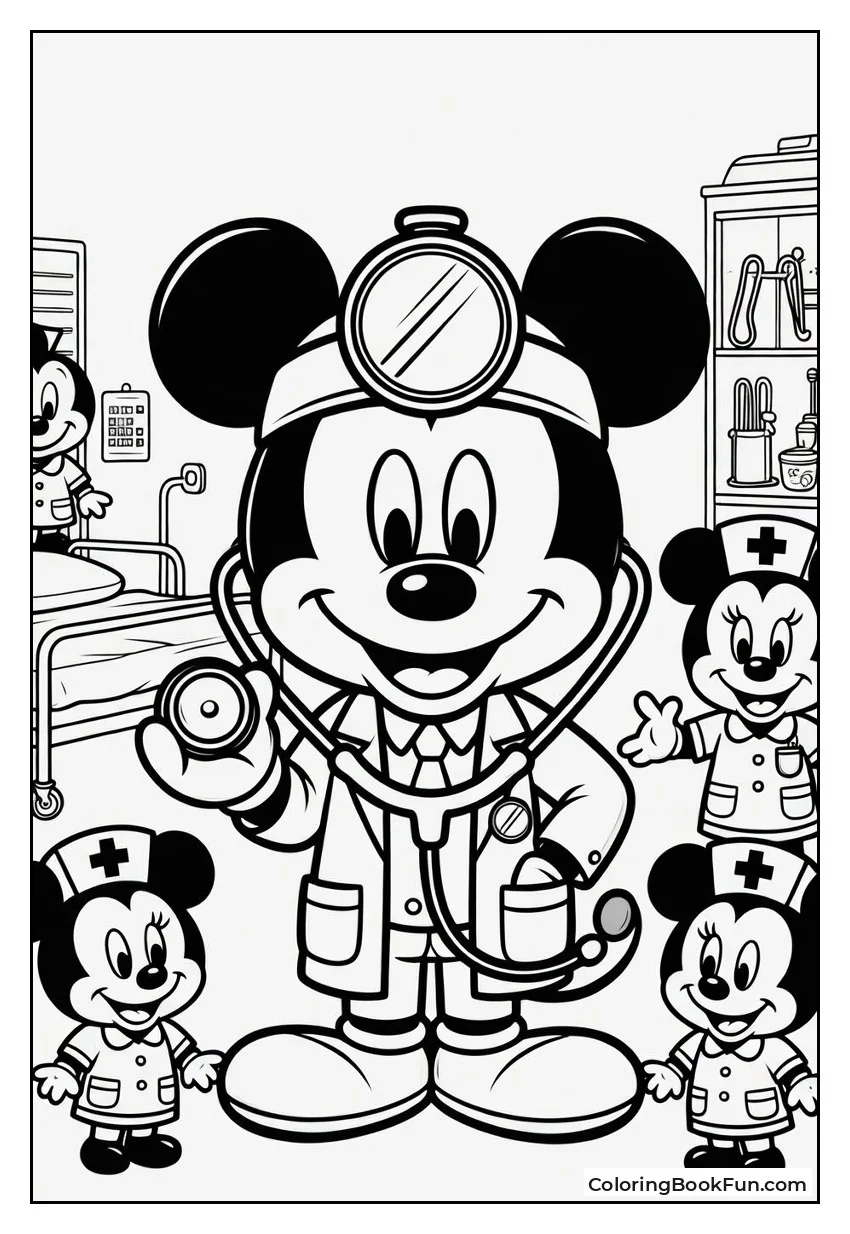 Mickey Mouse Doctor with Stethoscope and Nurses