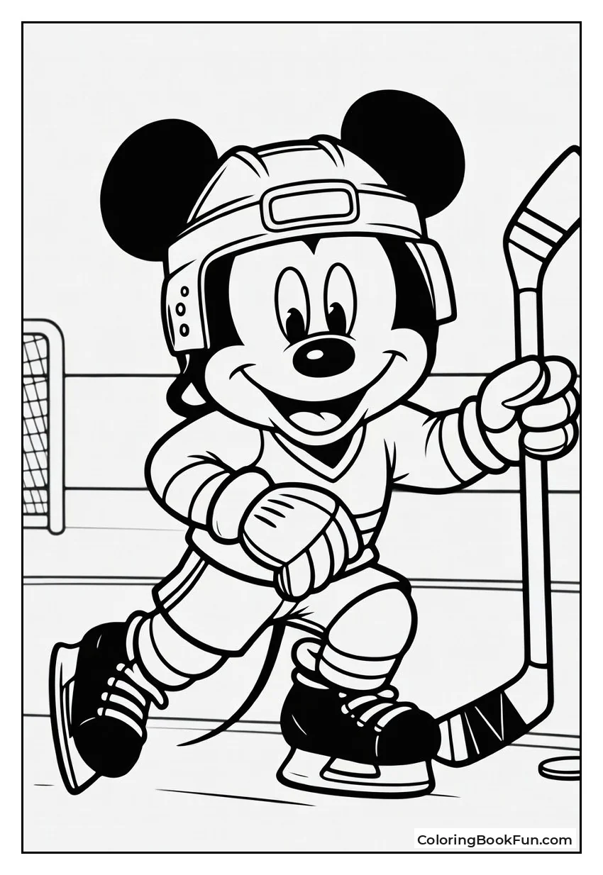 Mickey Mouse Skating with Hockey Stick
