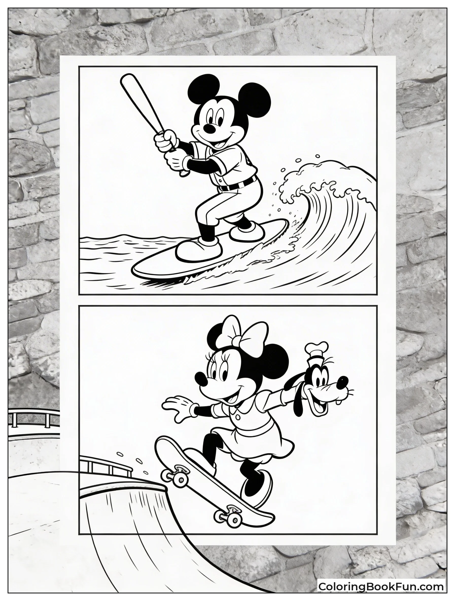 Mickey Surfs Big Wave