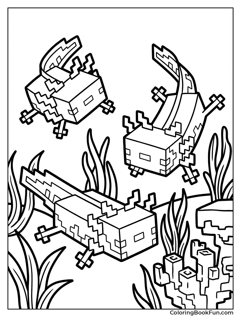 Axolotls Swim with Coral