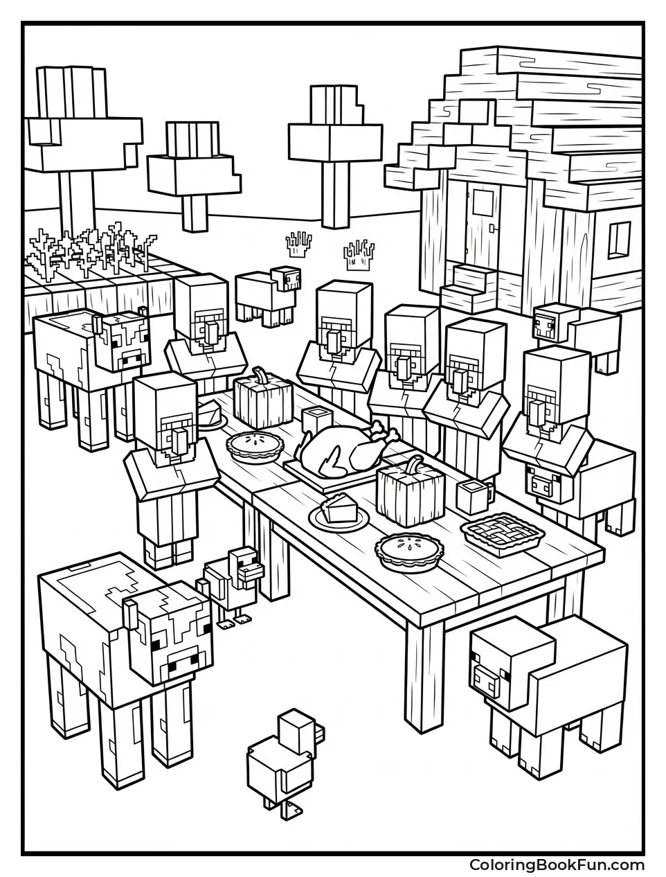 Villagers Feast with Pumpkins