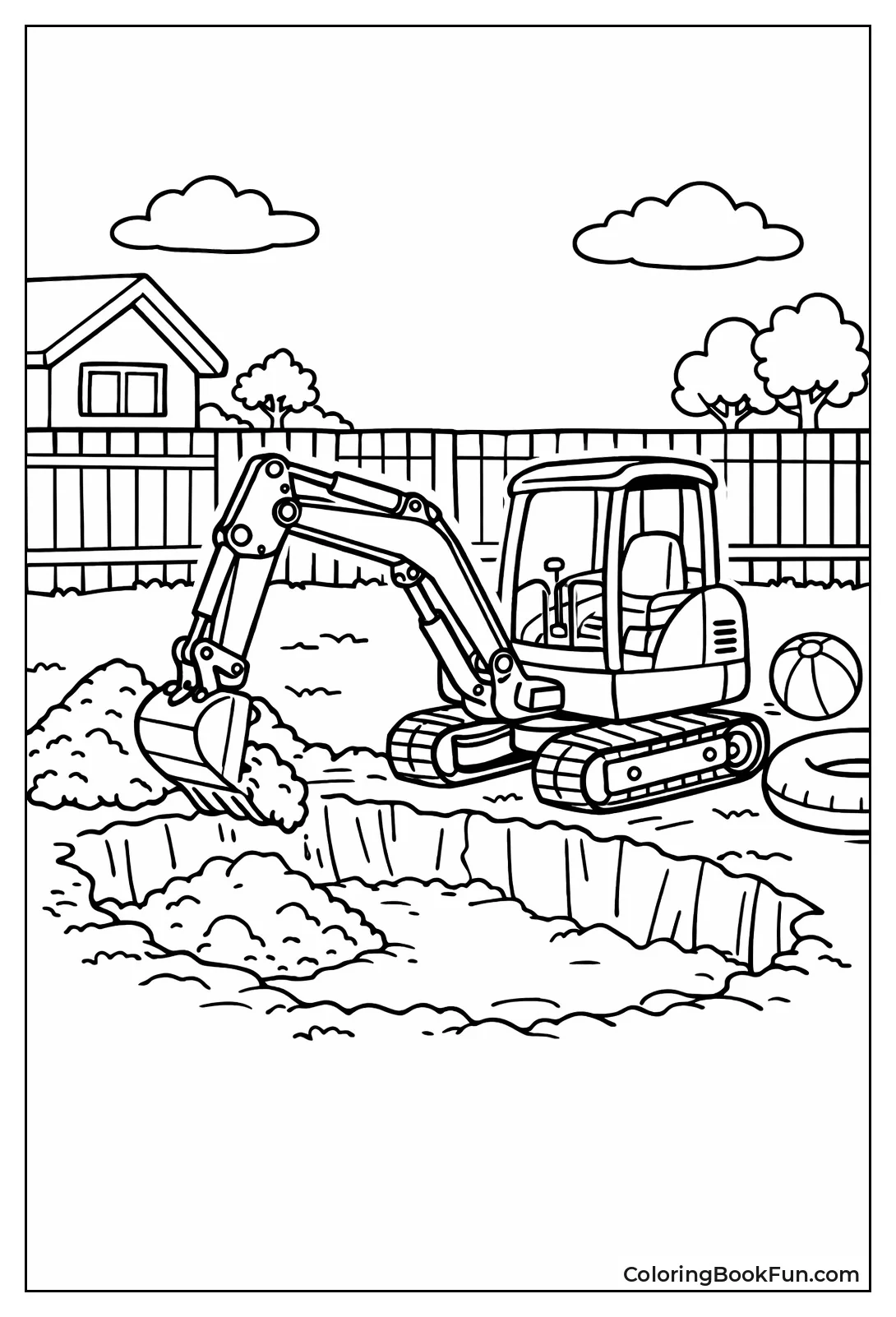 Mini Excavator Digging Backyard Pool