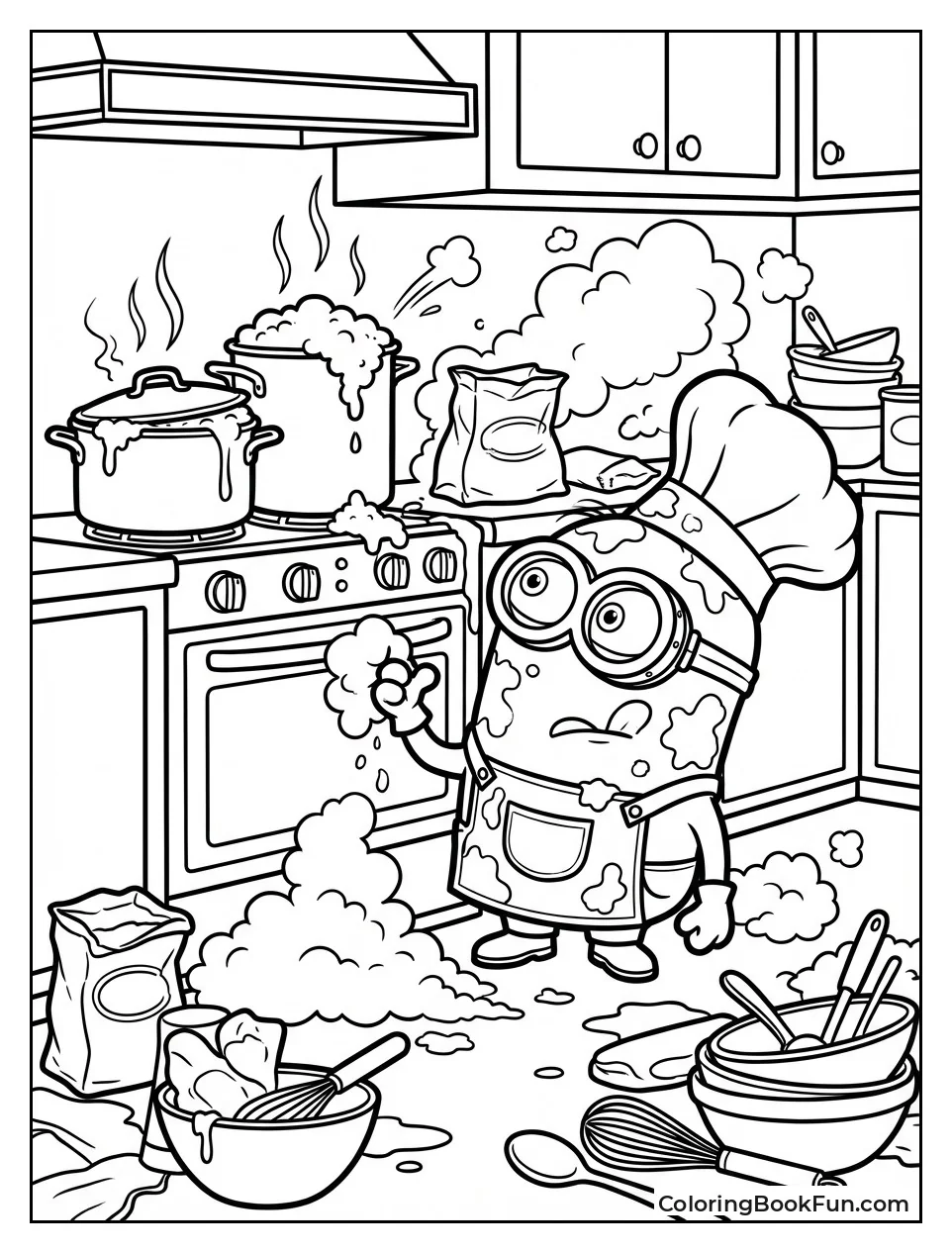 Minion Cooks in Messy Kitchen