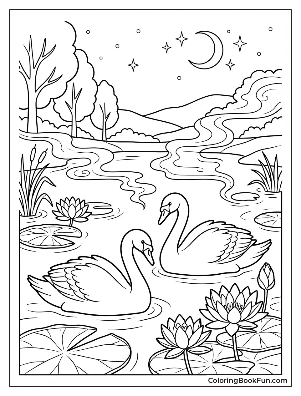 Misty Lake with Swans