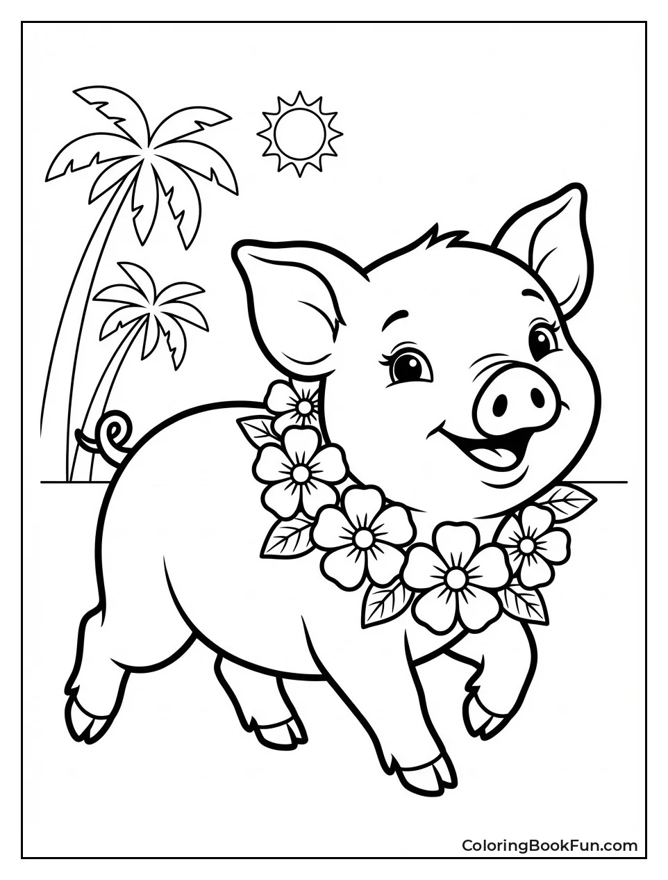 Cute Pua Pig Trot with Flowers