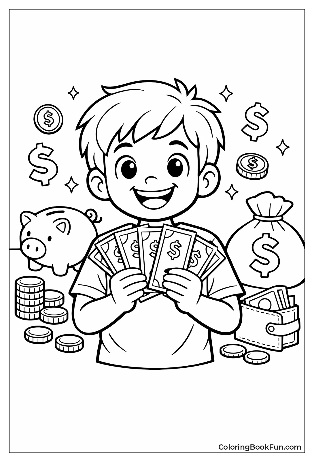 Boy Fans Out Dollar Bills