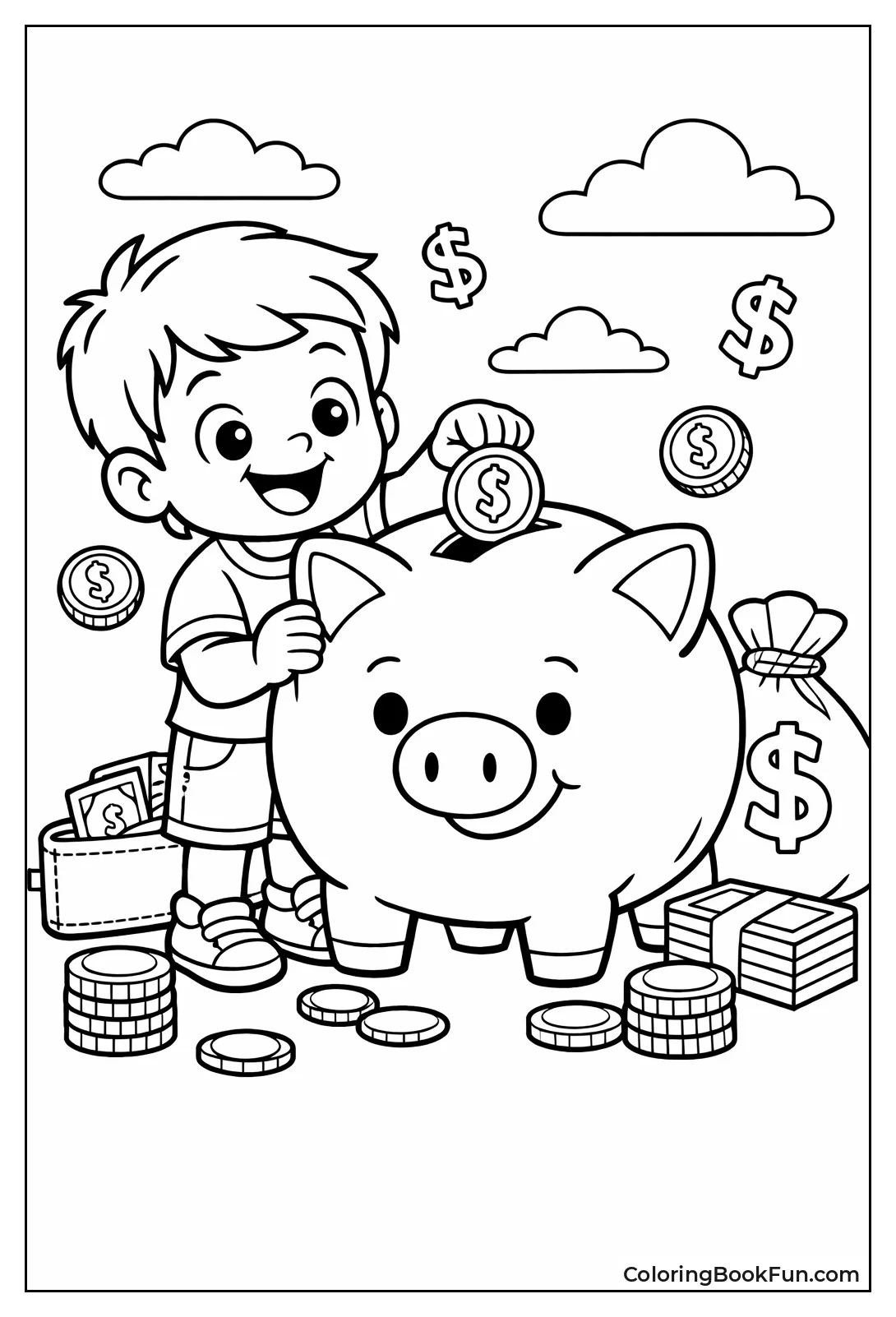 Child Drops Coin in Piggy