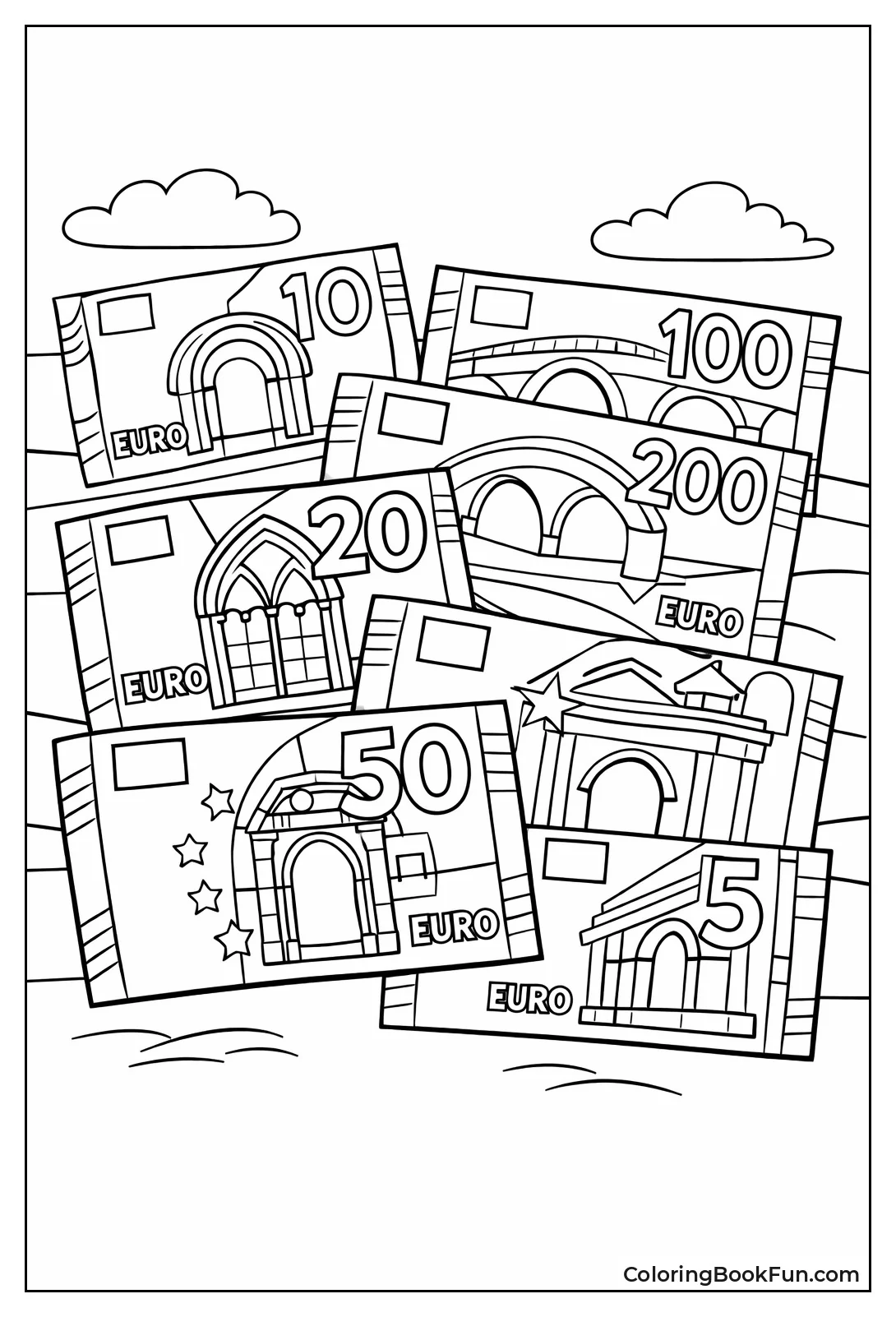 Euro Bills Showing Bridges