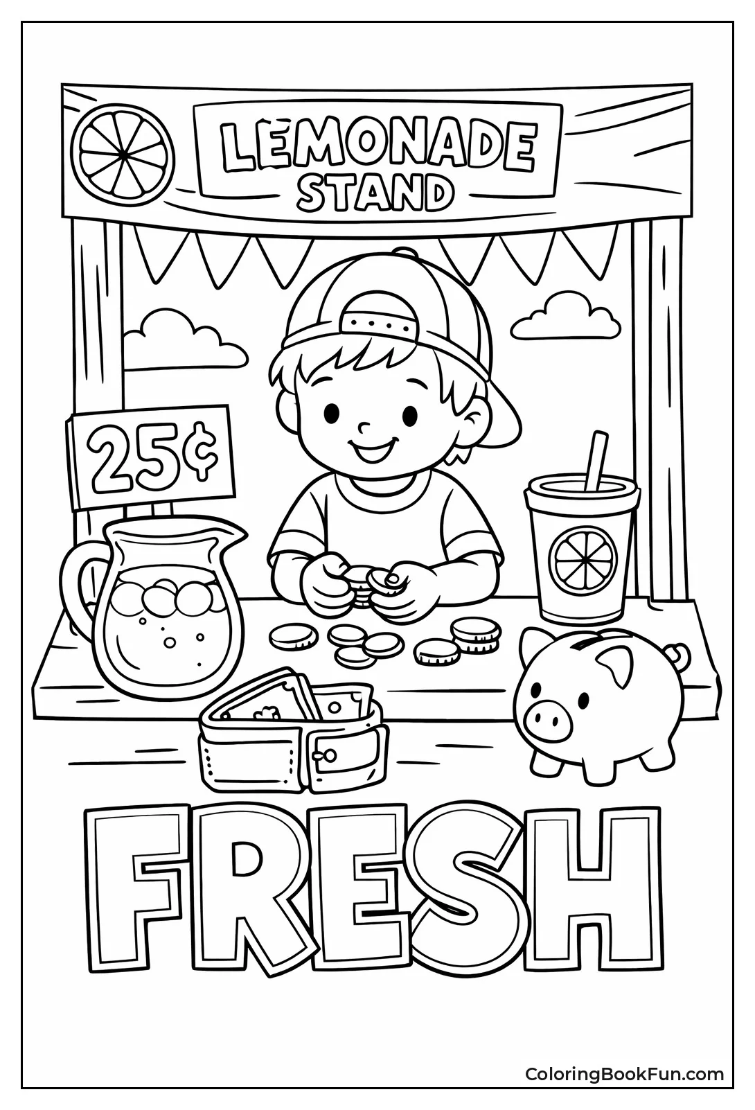Kid Counts Coins at Stand