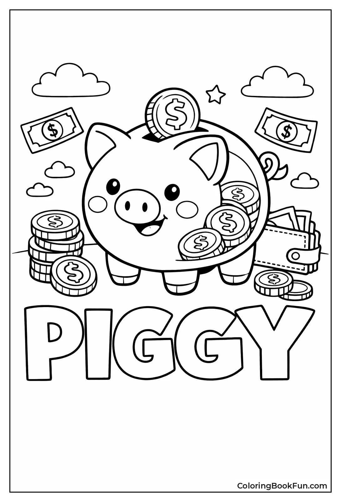 Smiling Piggy Bank Shows Coins