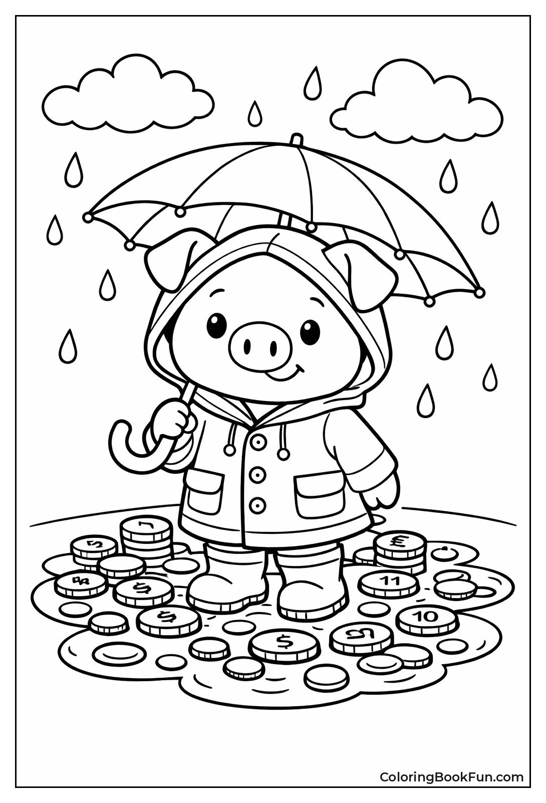 Rainy Piggy in Coin Puddle