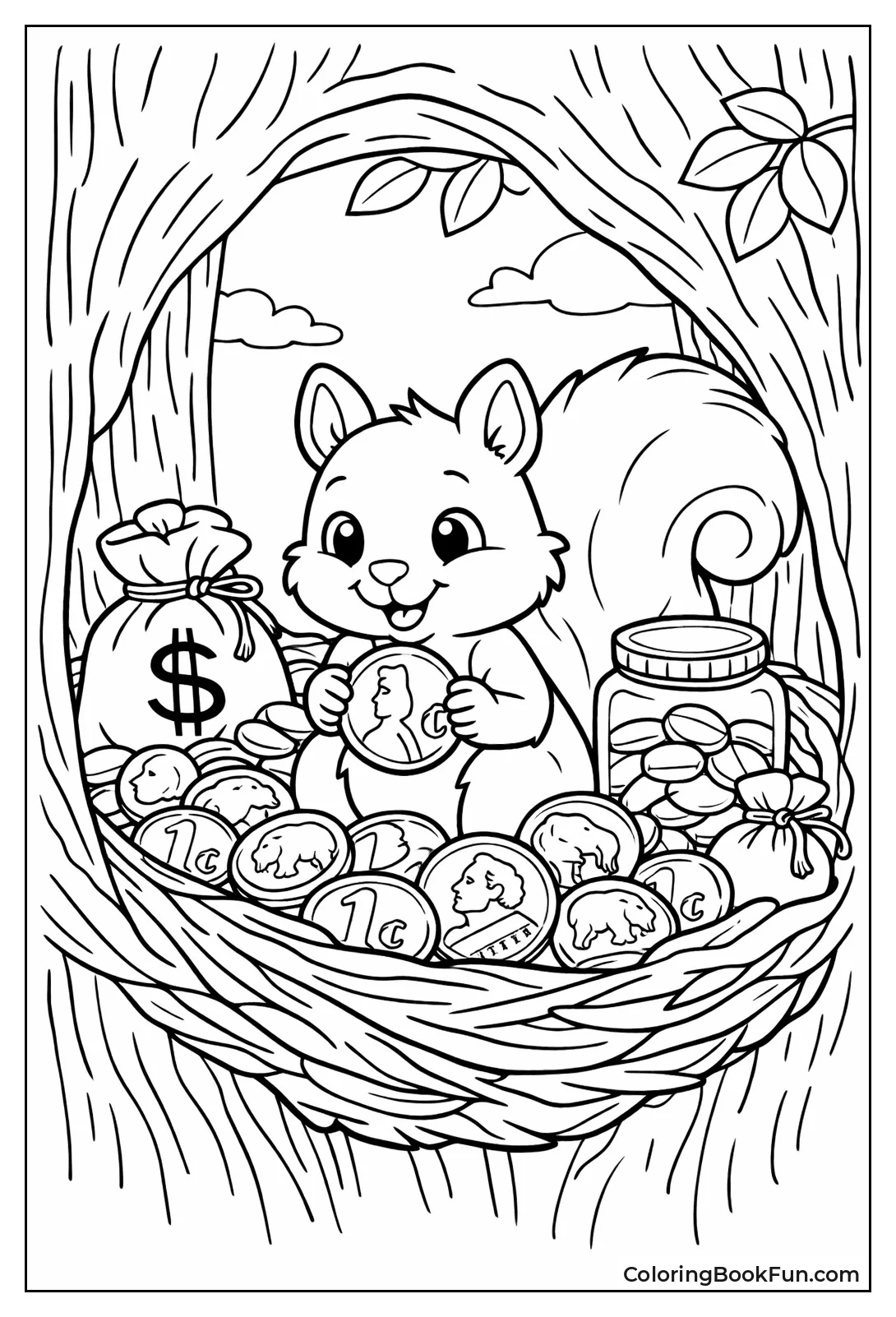 Squirrel Hides Coins in Nest