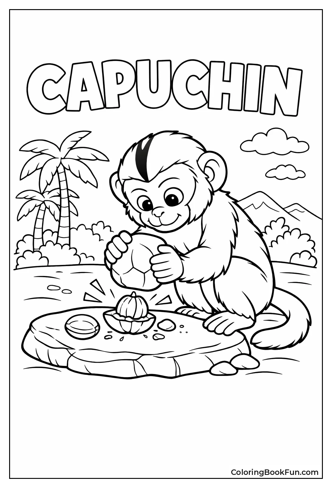 Capuchin Cracks Nut Rock