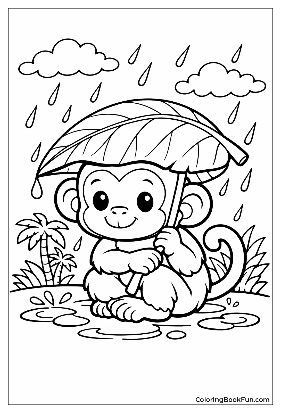 Monkey Under Rain Leaf