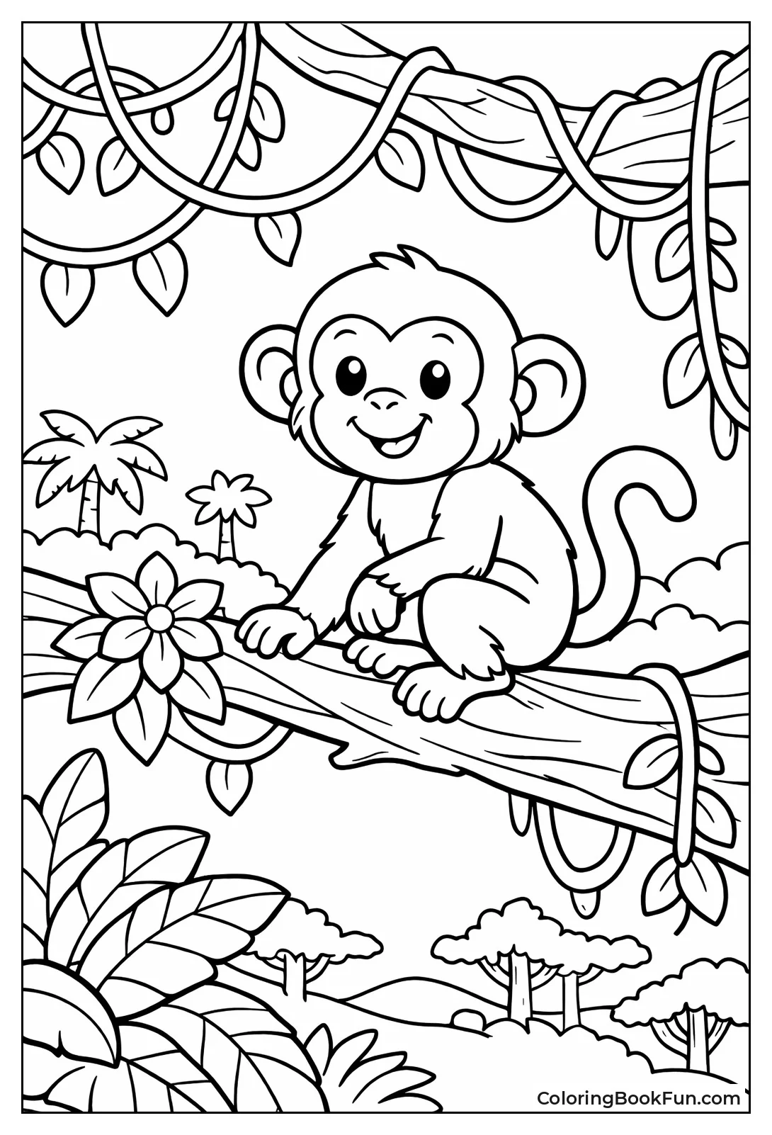 Monkey Perches Tree Branch
