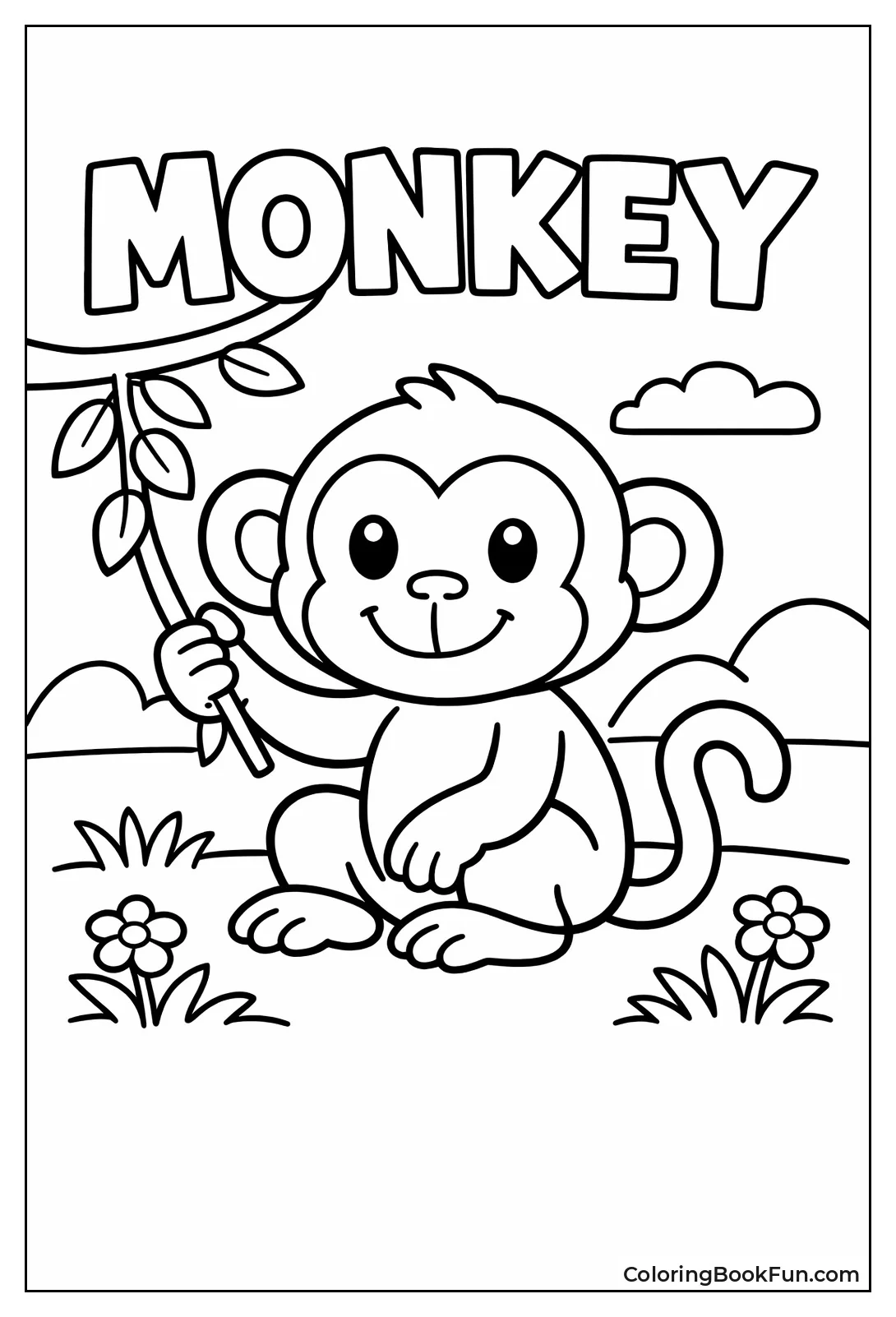 Simple Happy Monkey Outline