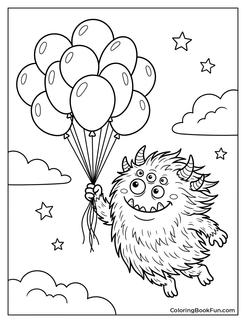 Monster Rides Colorful Balloons