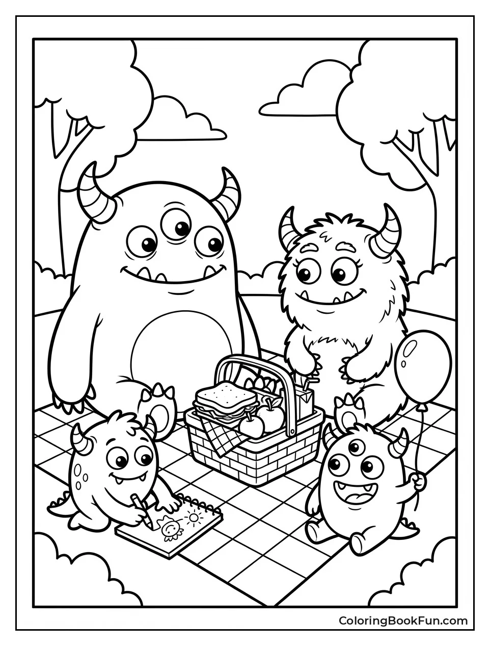 Monster Family Picnics Happily