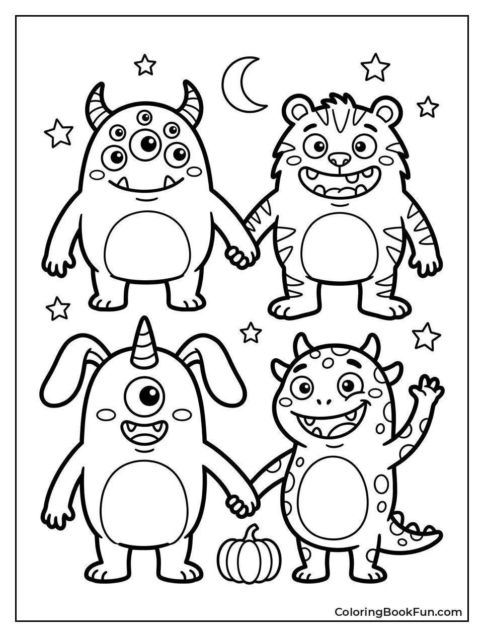 Monster Friends Hold Hands