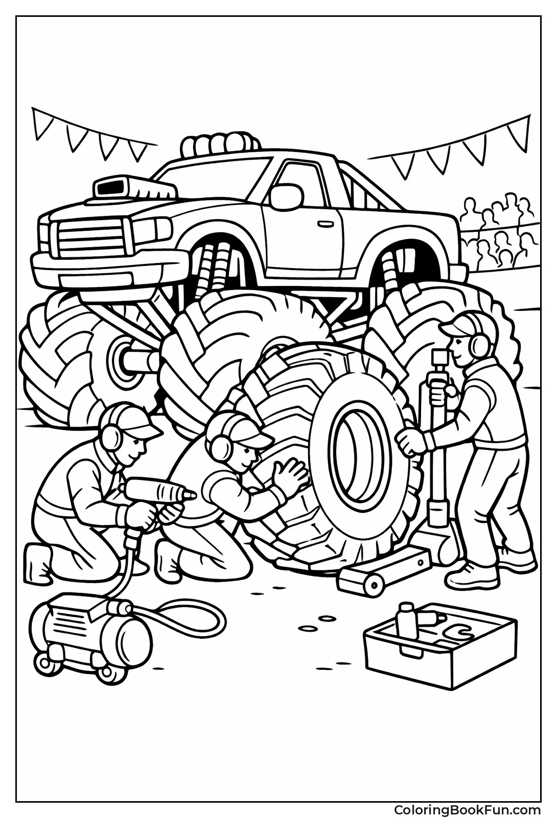 Pit Crew Changes Tire