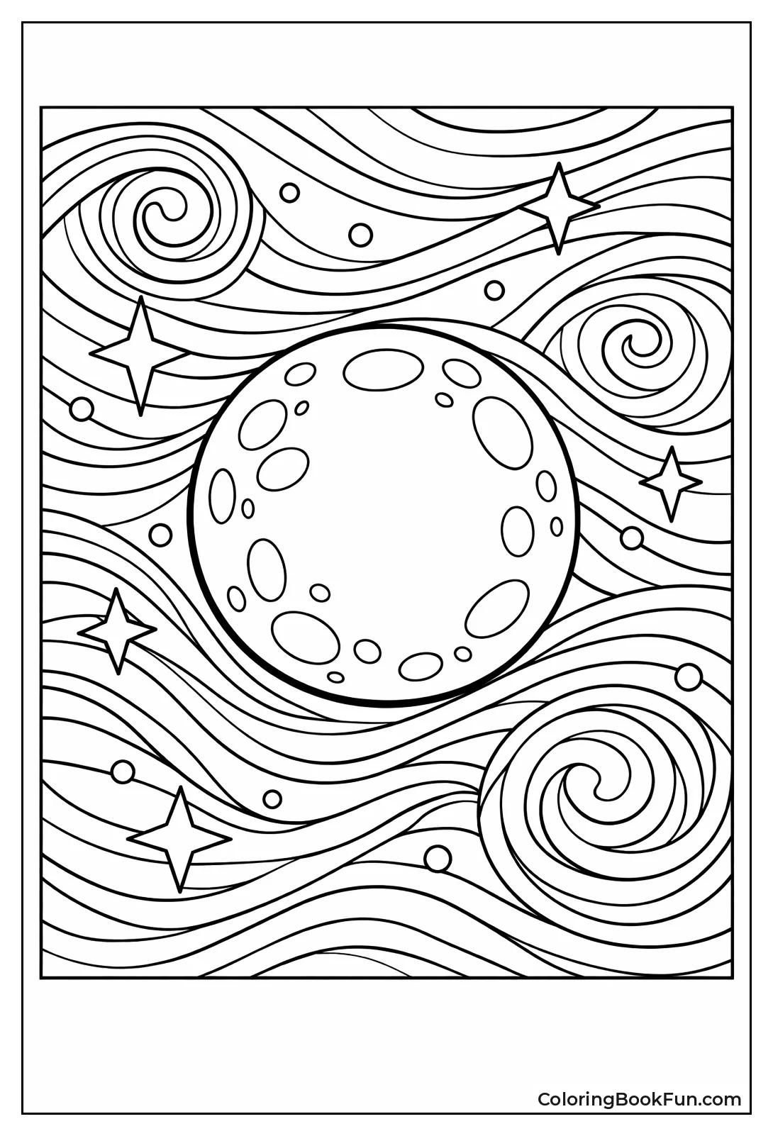 Moon in Swirling Starry Night