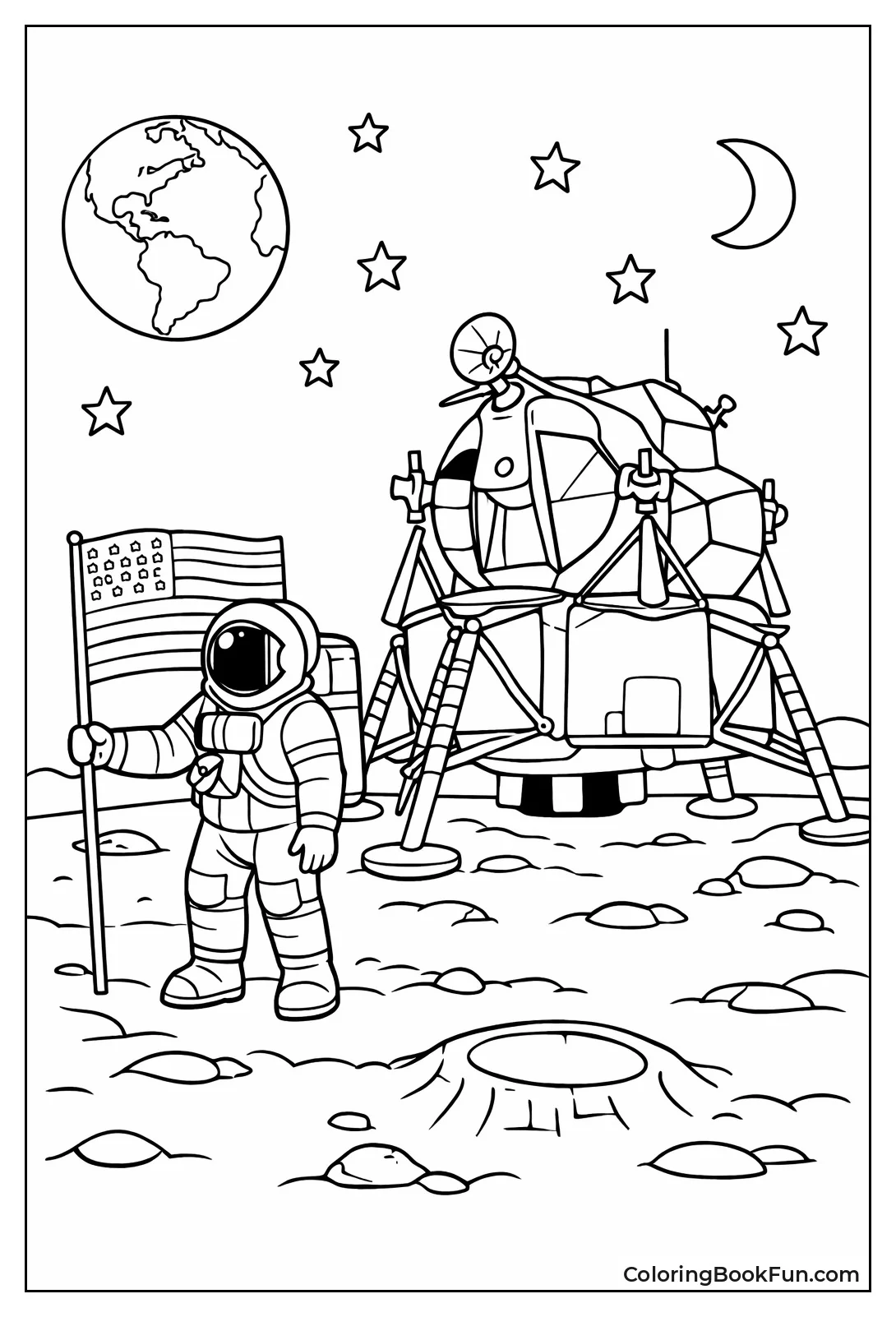 Flag Stands at Moon Landing