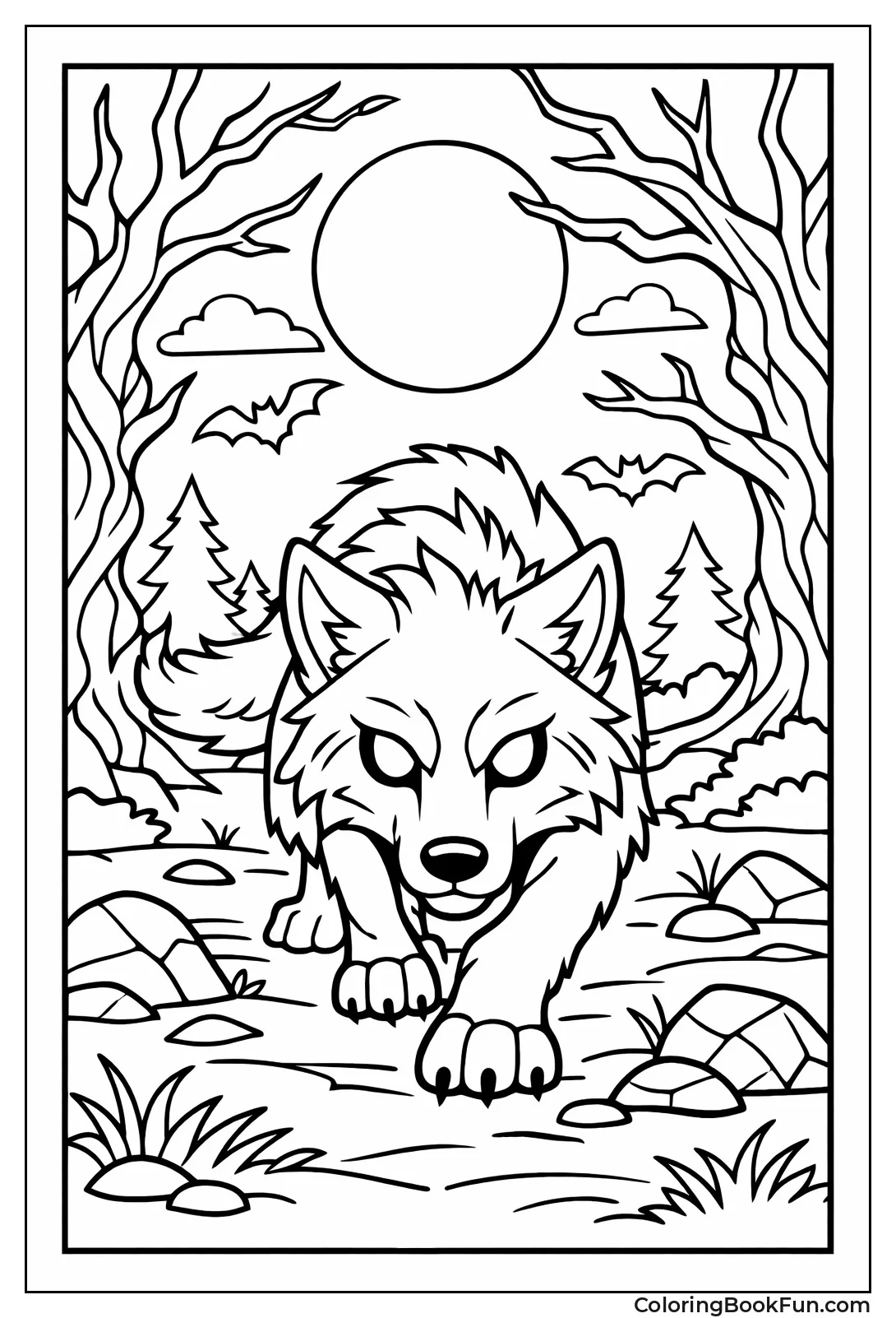 Wolf Prowling Moonlit Forest