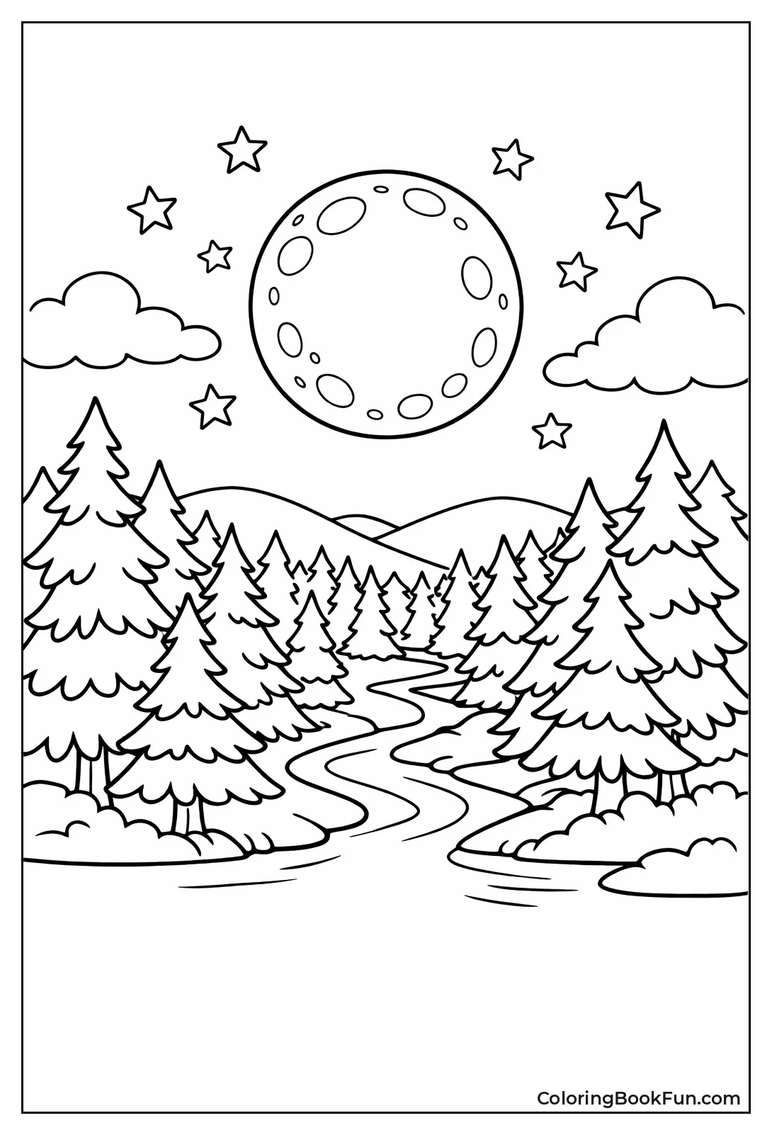 Moon Lights Tall Pine Forest