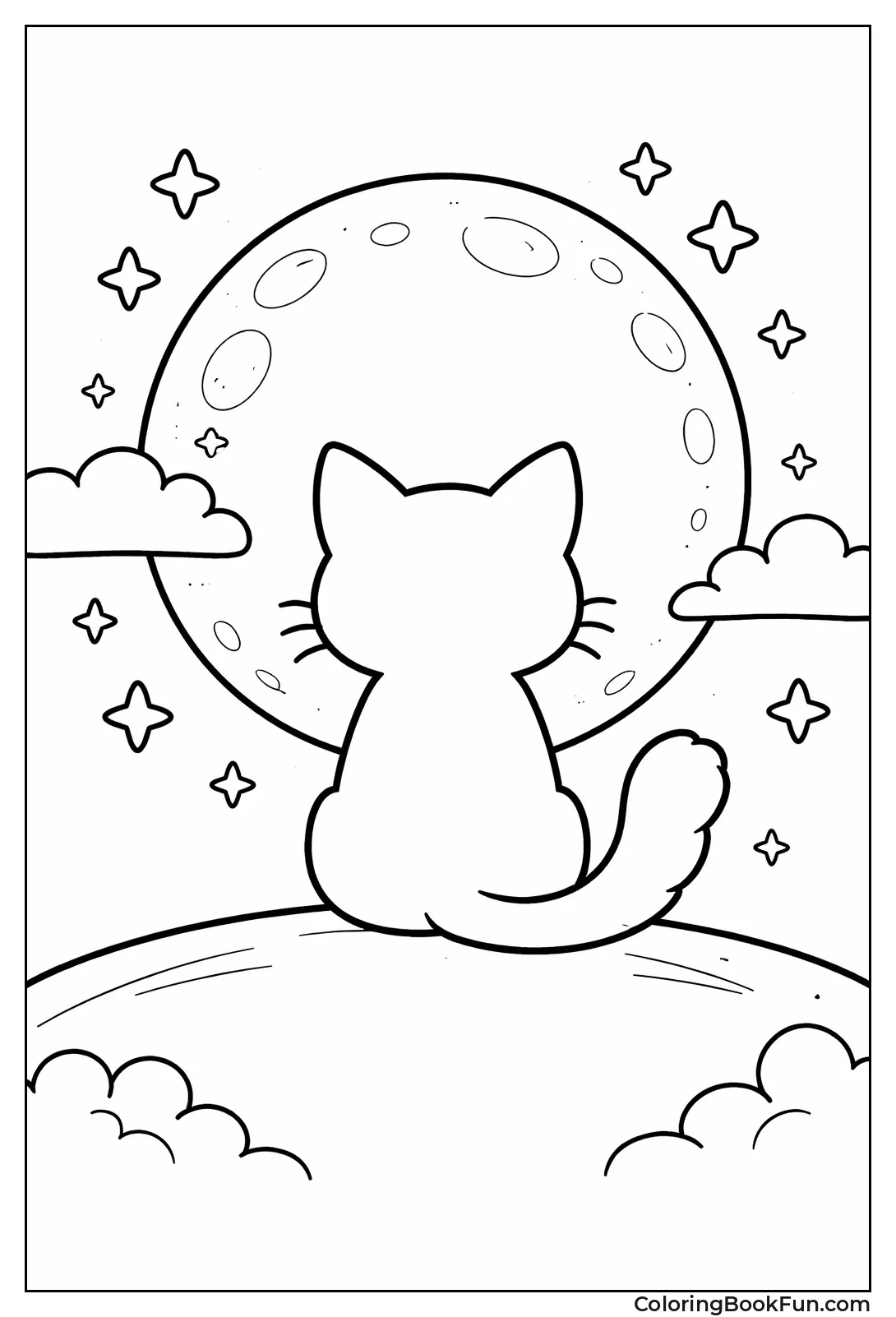 Cat Silhouette under Moon