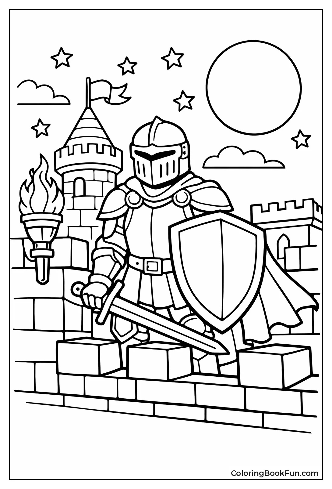 Knight Watches Moonlit Castle