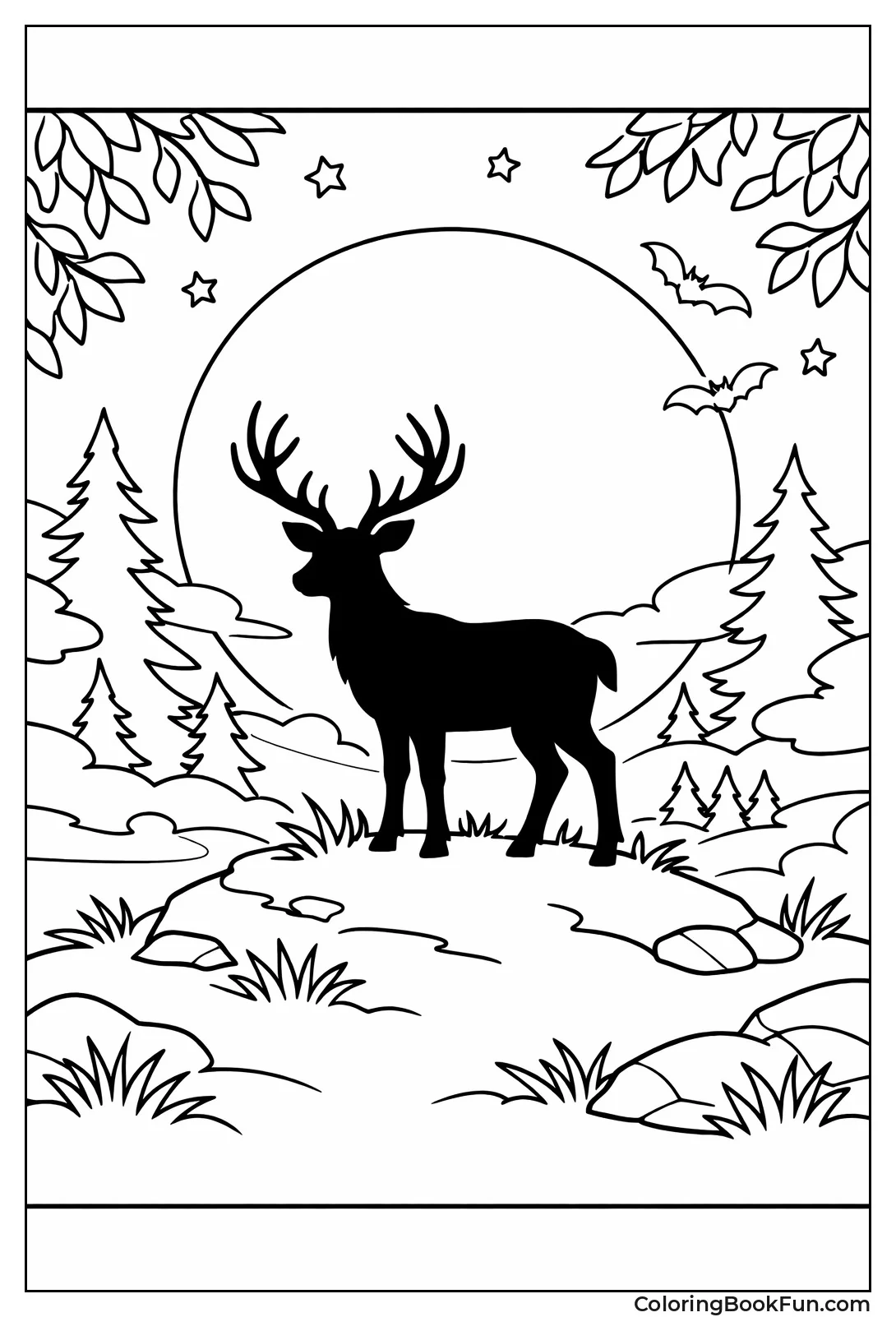 Deer under Full Moon