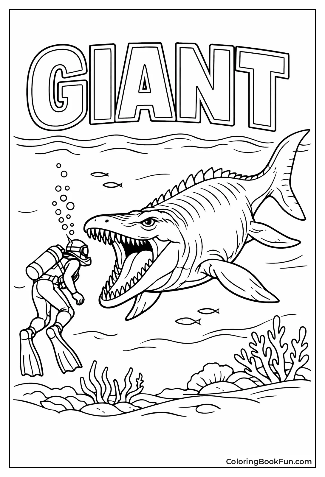 Mosasaurus Swims by Diver