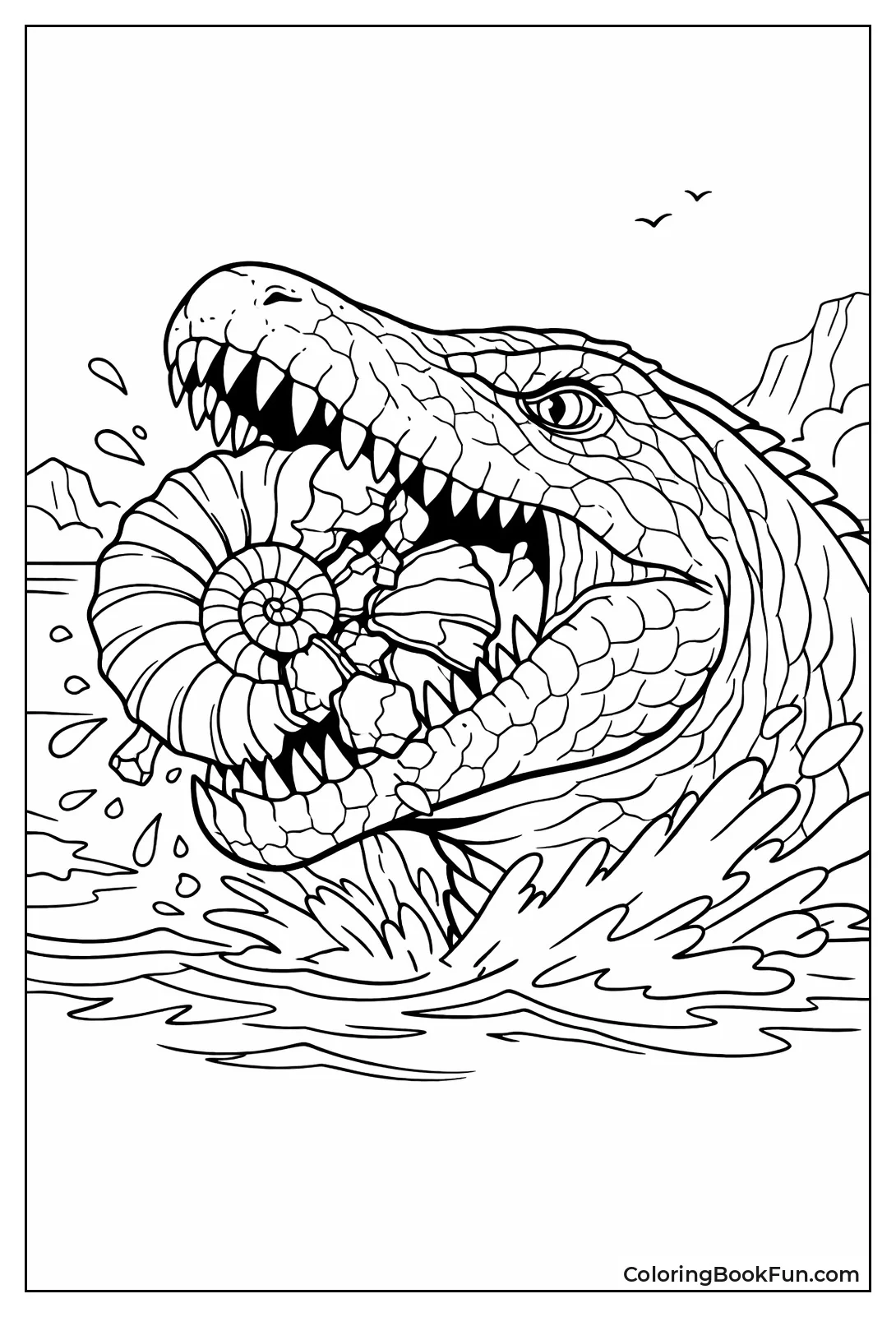 Mosasaurus Crunches Ammonite Shell