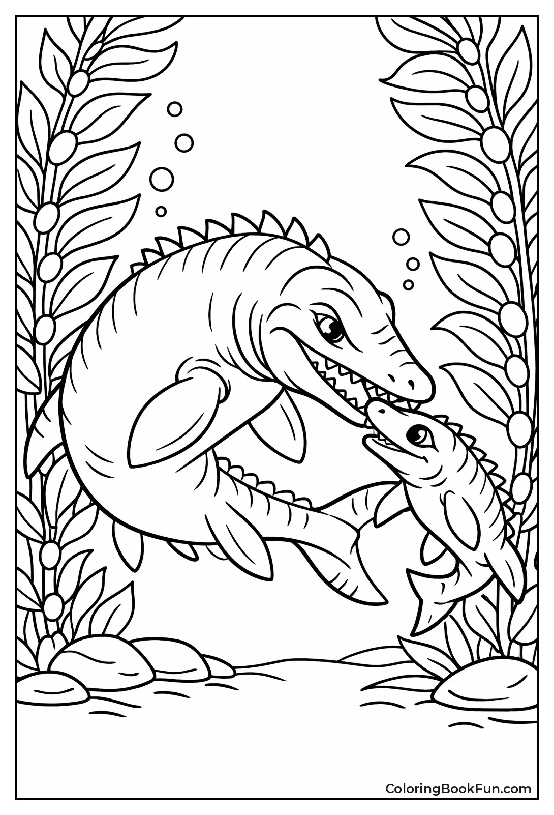 Mother Mosasaurus Guides Calf