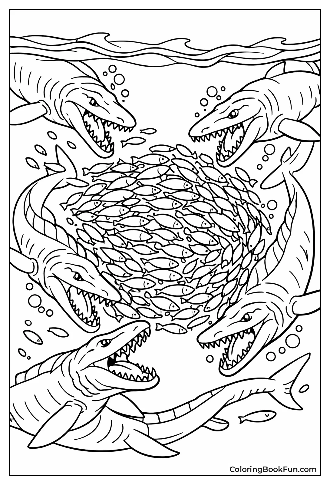 Mosasaurs Hunt Fish Together