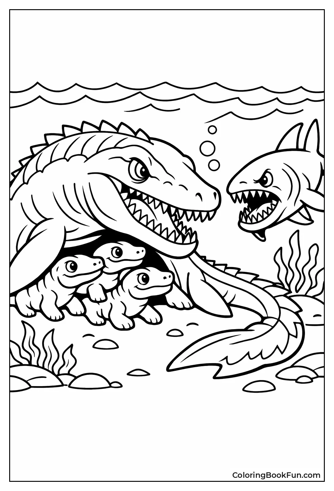 Mosasaurus Protects Her Babies