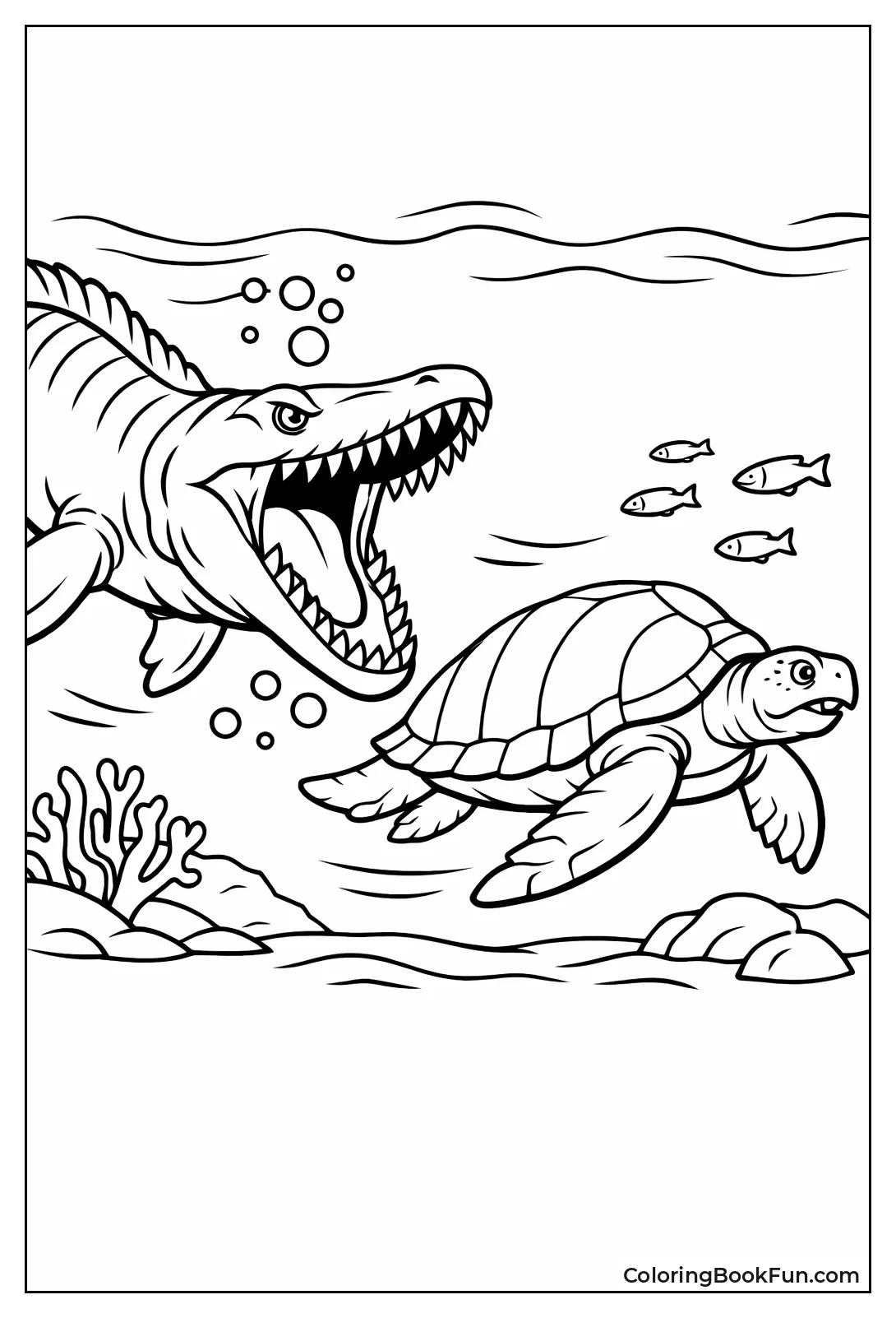 Mosasaurus Pursues Giant Turtle