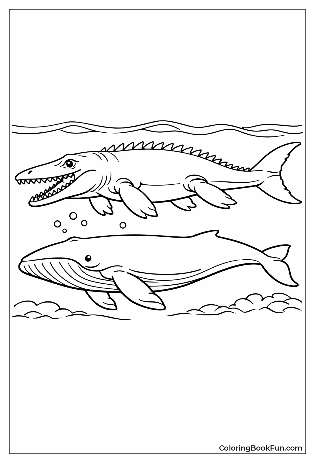 Mosasaurus Beside Huge Whale