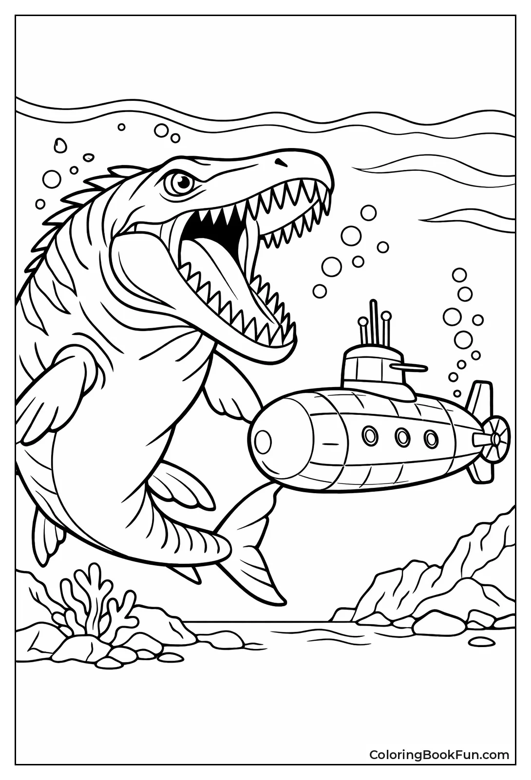 Mosasaurus Dwarfs Small Submarine