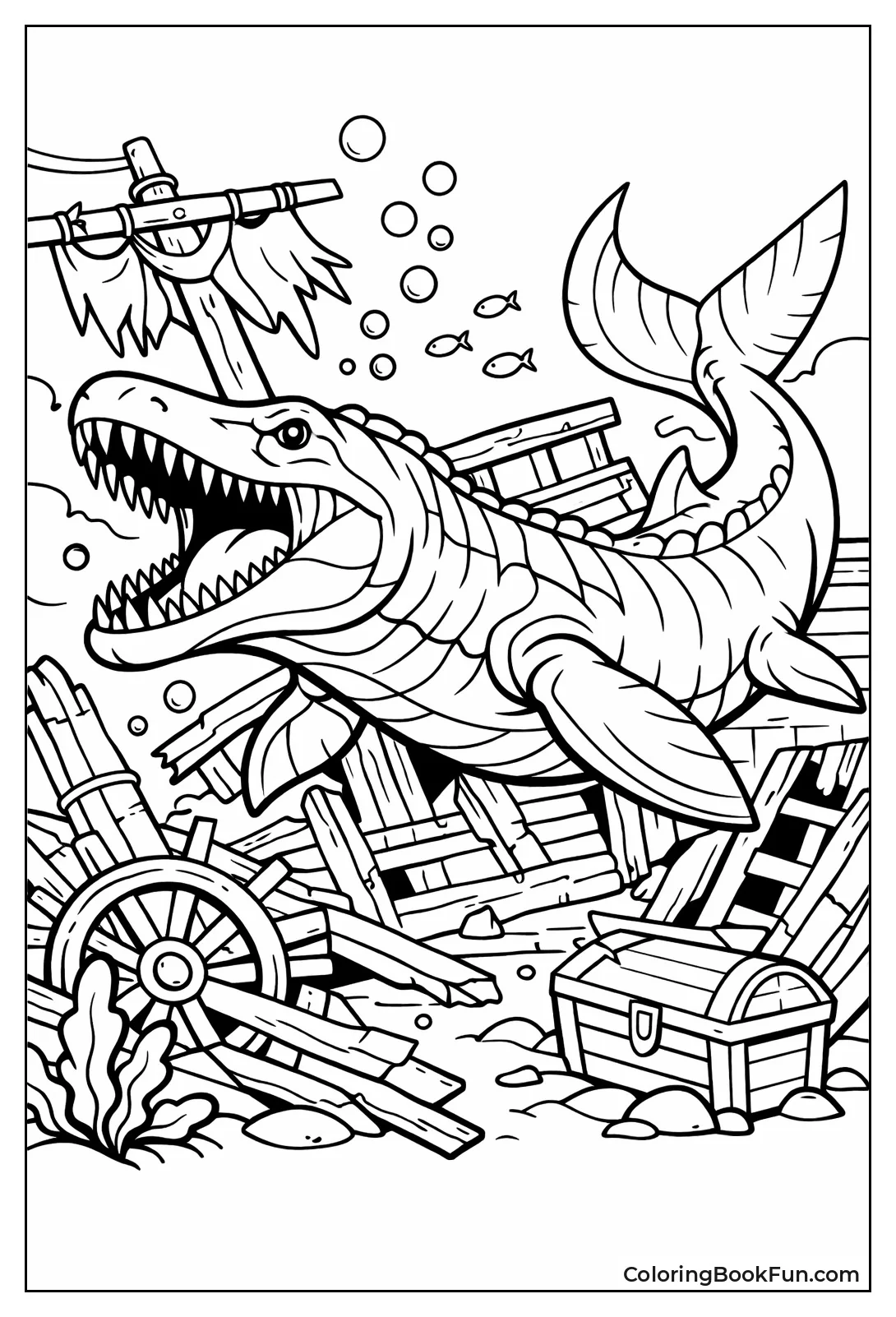 Mosasaurus Explores Sunken Ship