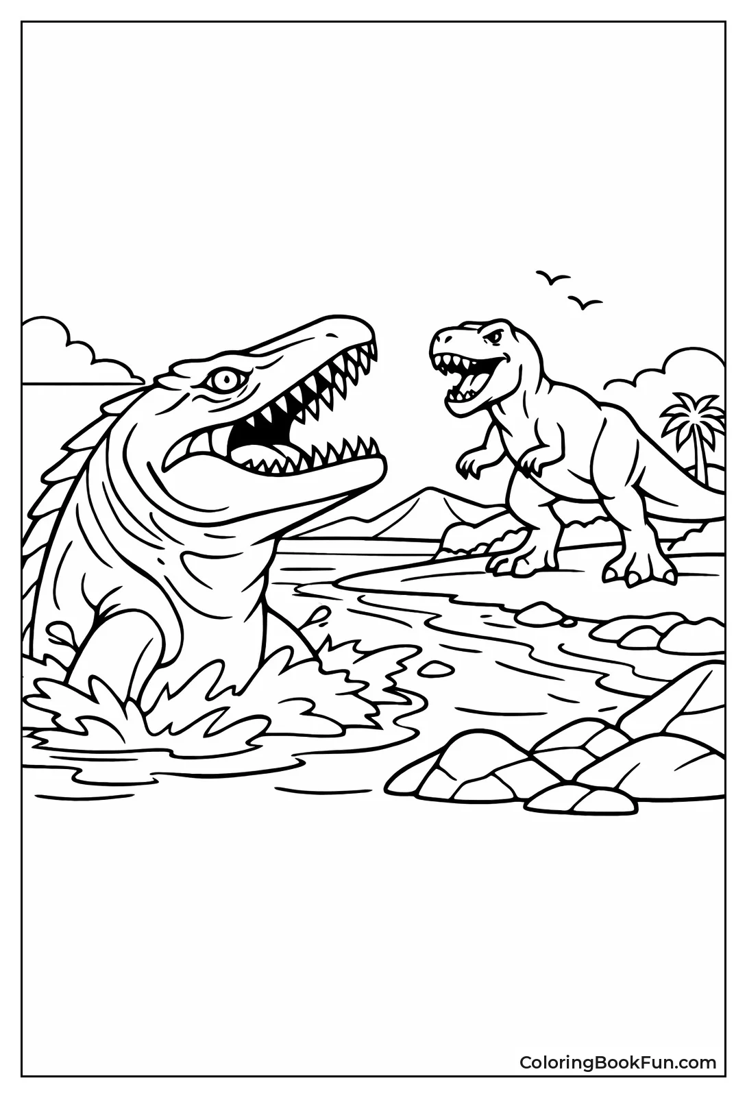 Mosasaurus Watches T-Rex Closely