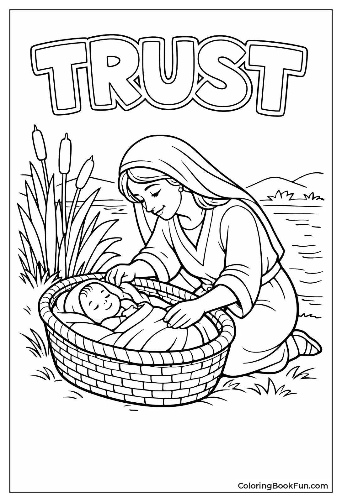 Mother Places Baby in Basket