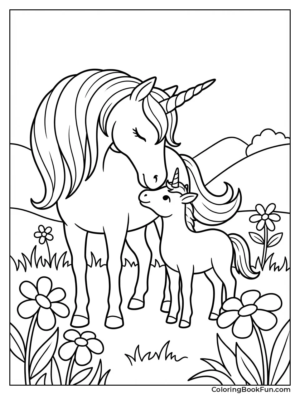 Mother Unicorn Nuzzling Baby