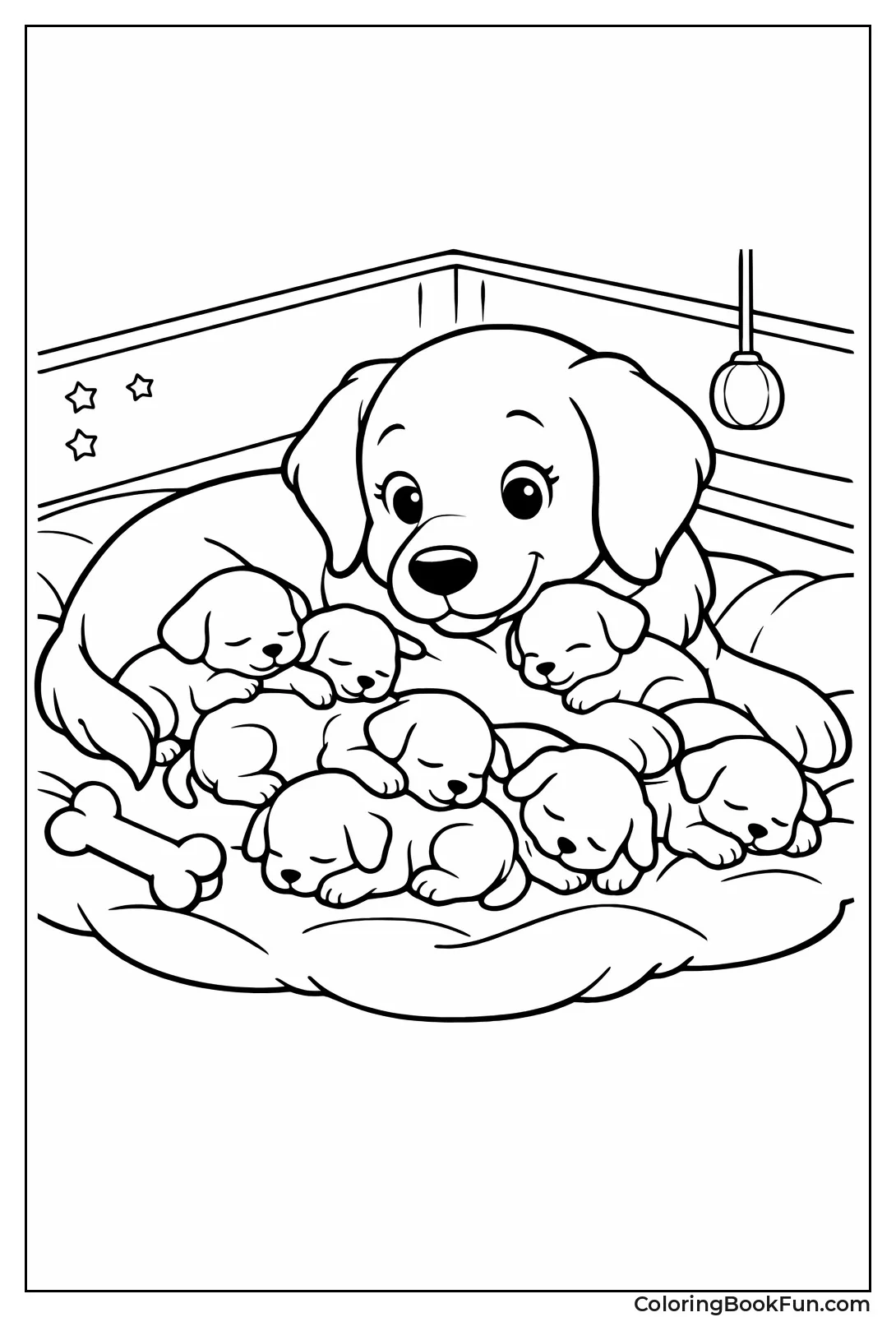 Mother Dog with Newborn Puppies