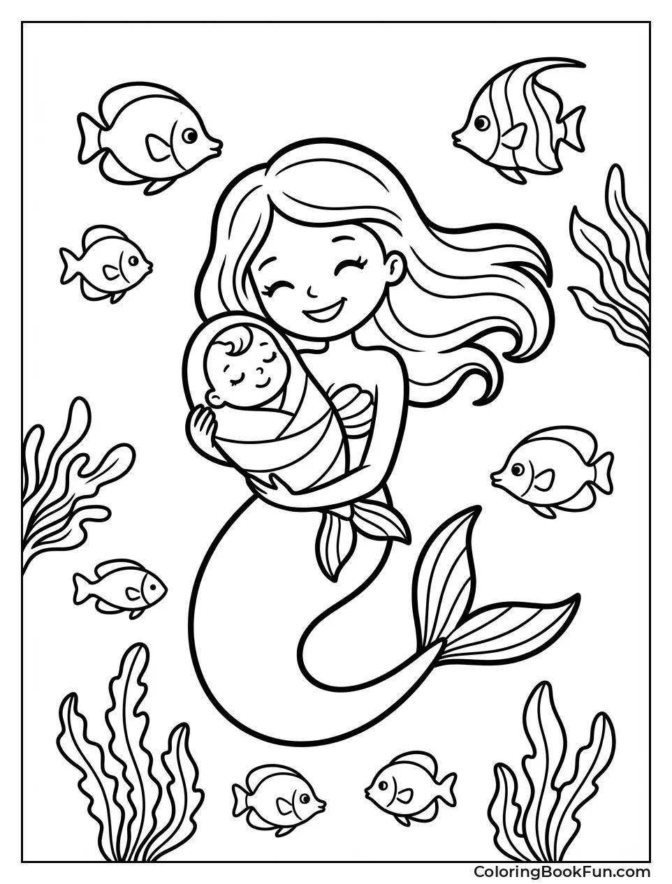 Mother Mermaid Cuddling Baby