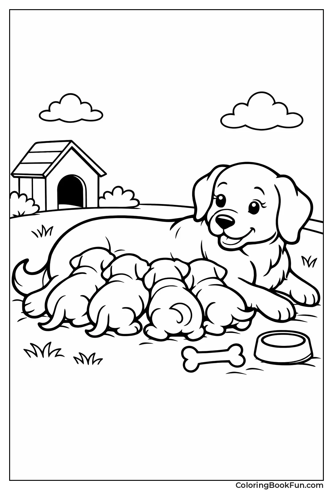 Mother Dog Nurses Puppies