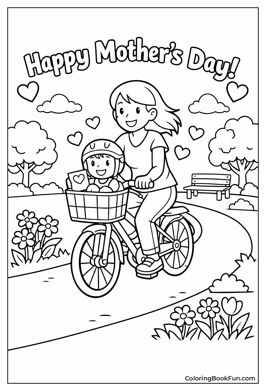 Mom Bikes with Child