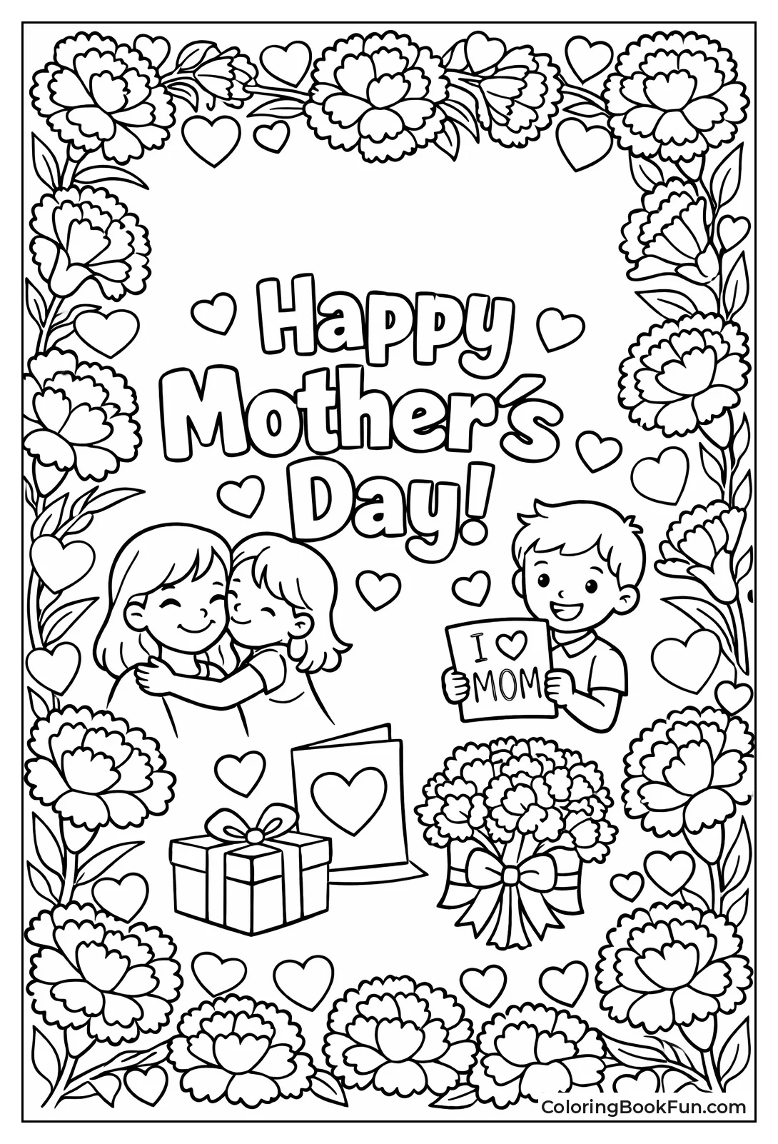 Carnation Border with Hearts