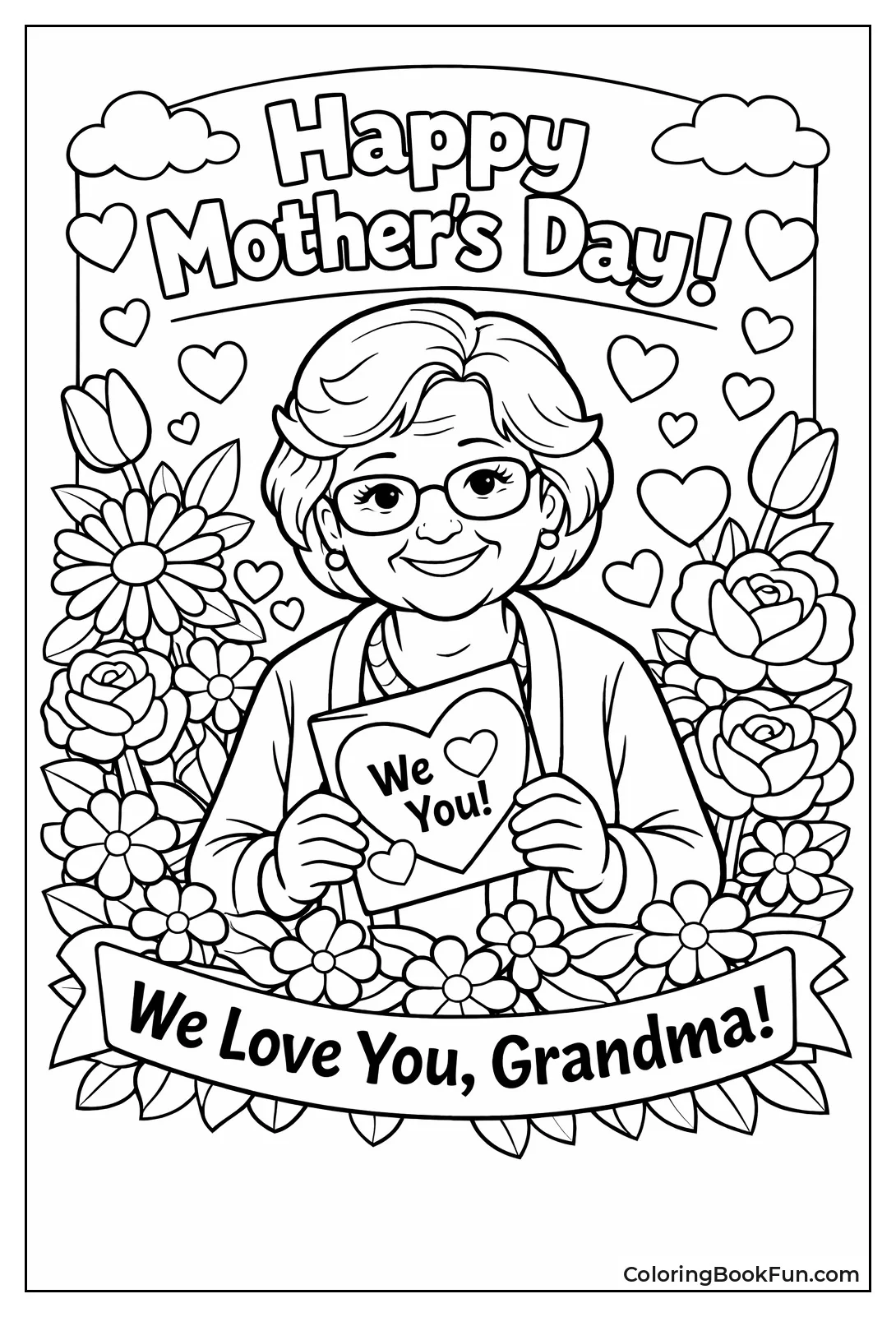 Grandma with Flowers and Hearts