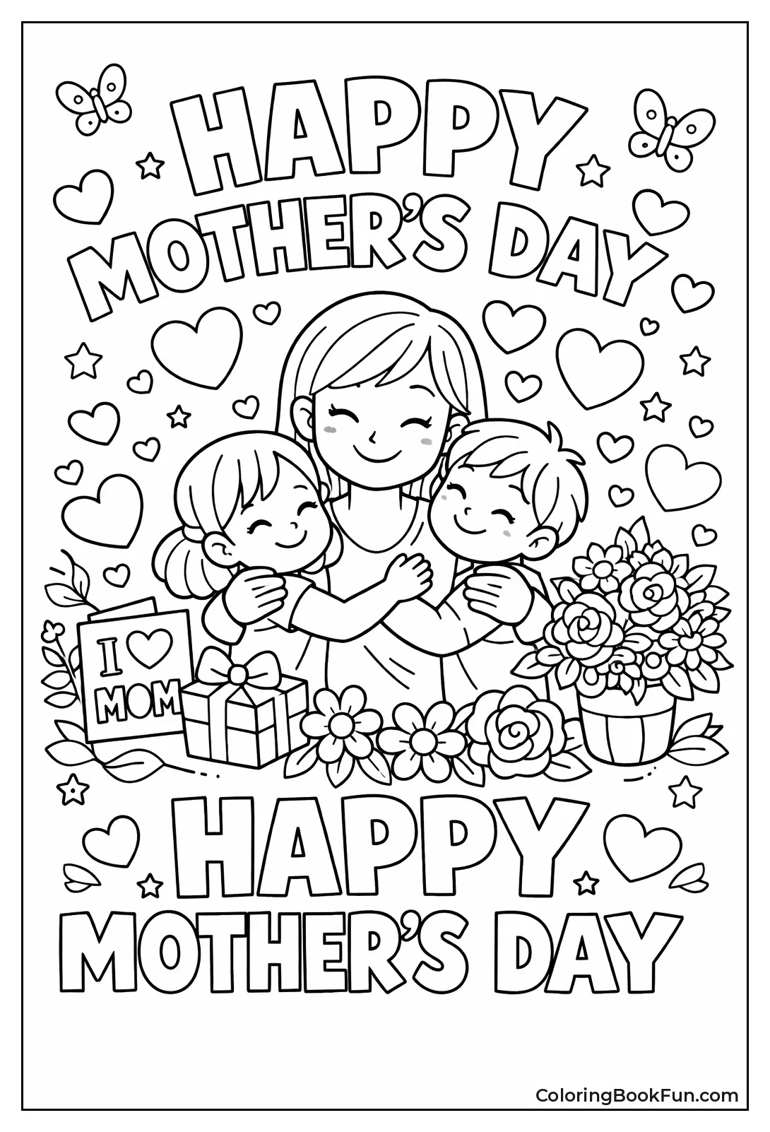 Happy Mother's Day with Hearts Flowers